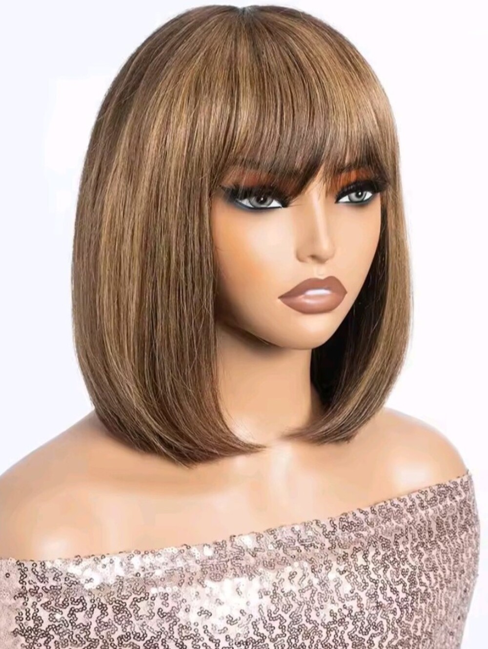 Women's Straight Hair Short Bob Lace Wig 100% Human Hair Wig With Bang 10" Inch